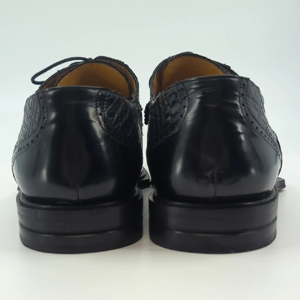 MEZLAN Platinum Wingtip Oxford Lace Up Shoes Black Crocodile Inset Sz 16 - Picture 4 of 11